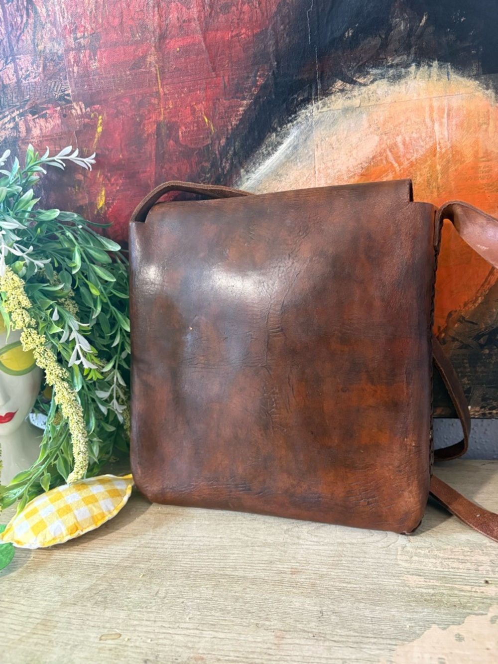 Handcrafted Brown Leather Embossed Crossbody Bag - Picture 6 of 6